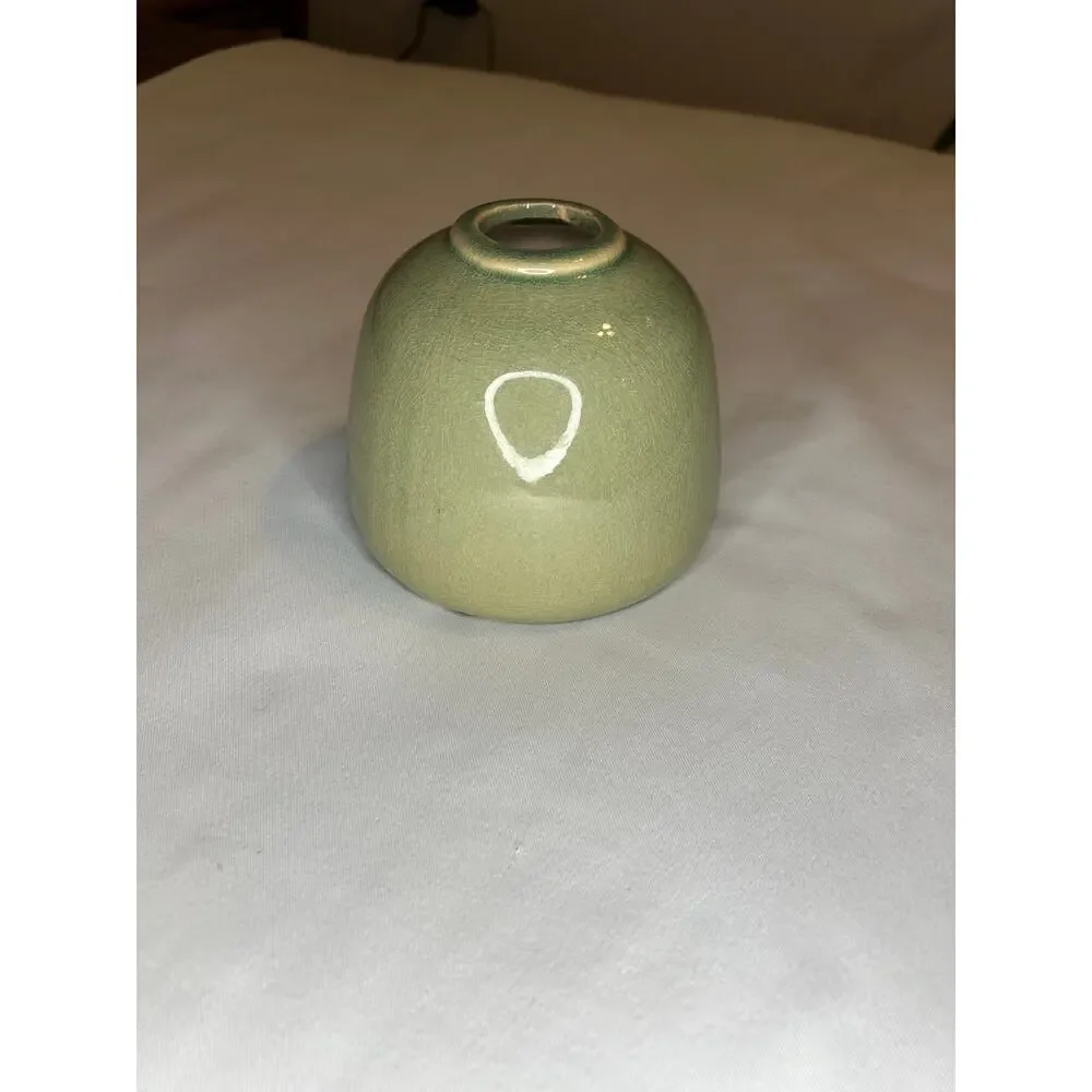 Sage Green Crackle Glaze Ceramic Bud Vase White Circle Modern Pottery 5”